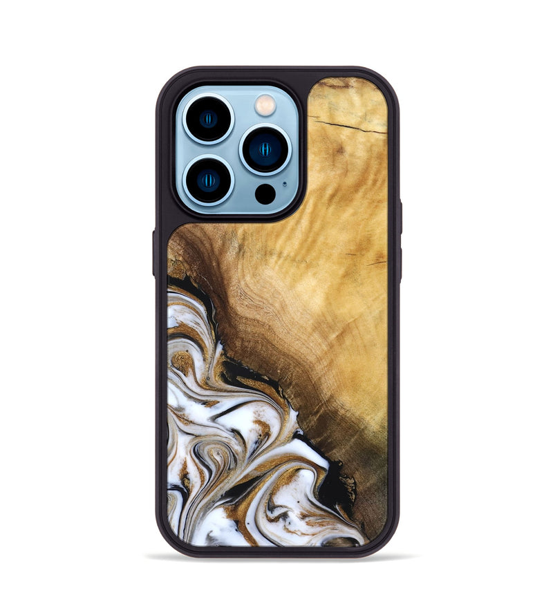 iPhone 14 Pro Wood Phone Case - Carlie (Teal & Gold, 831799)