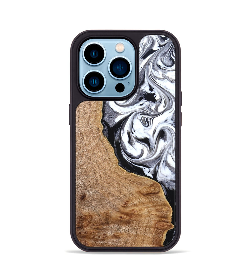 iPhone 14 Pro Wood Phone Case - Lyndon (Black & White, 831804)
