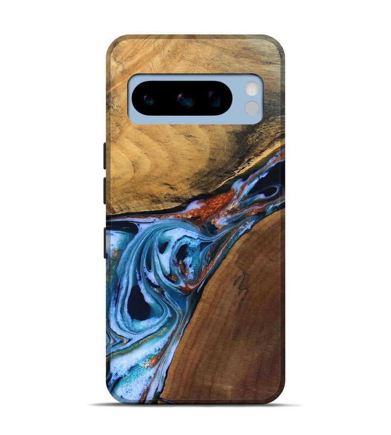 Pixel 8 Pro Wood Live Edge Phone Case - Stacia (Teal & Gold, 831837)
