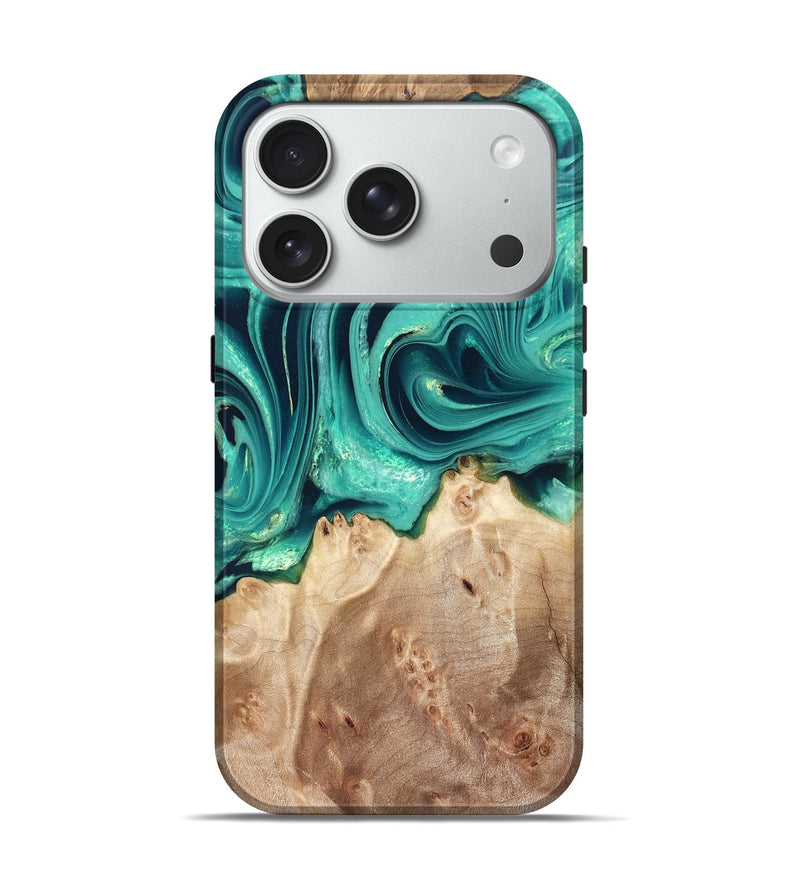 iPhone 18 Pro Wood Live Edge Phone Case - Vince (Green, 831843)