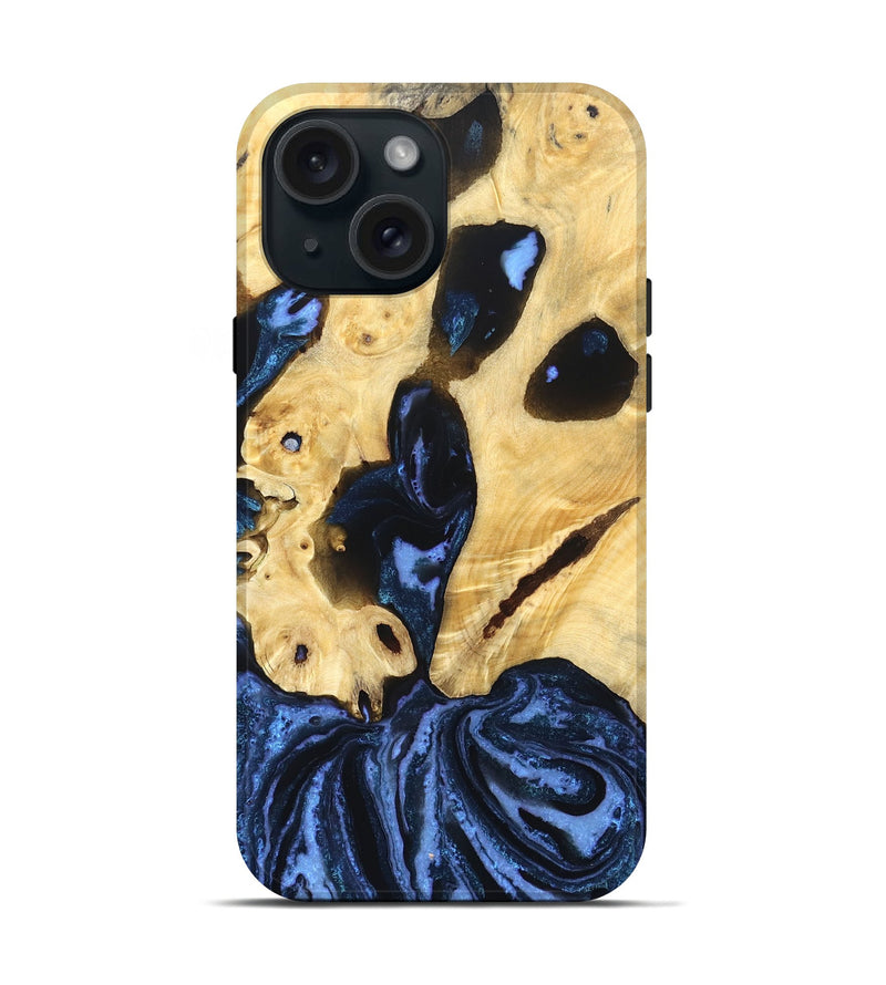 iPhone 15 Wood Live Edge Phone Case - Dirk (Blue, 831844)
