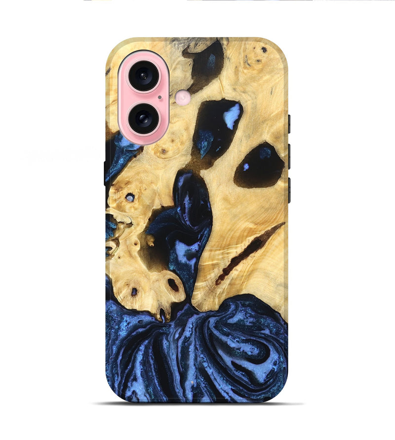 iPhone 16 Wood Live Edge Phone Case - Dirk (Blue, 831844)