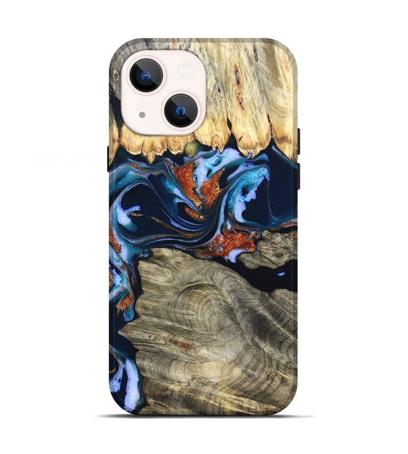 iPhone 13 Wood Live Edge Phone Case - Marc (Teal & Gold, 831846)