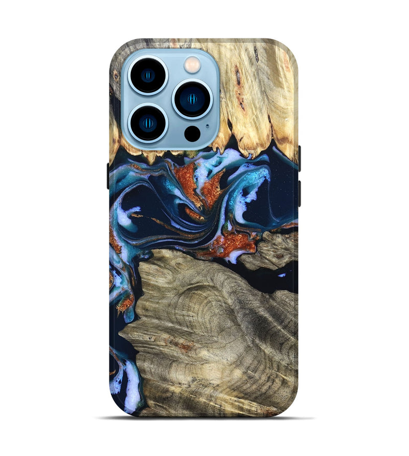 iPhone 14 Pro Wood Live Edge Phone Case - Marc (Teal & Gold, 831846)