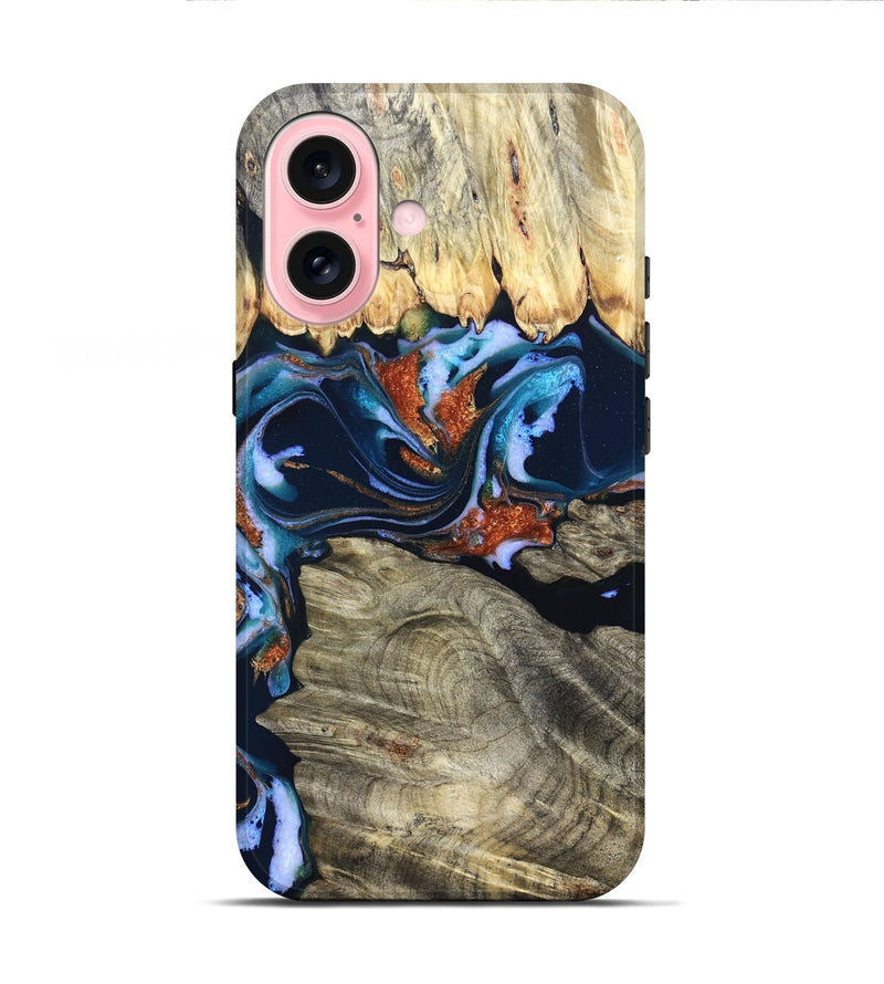 iPhone 16 Wood Live Edge Phone Case - Marc (Teal & Gold, 831846)