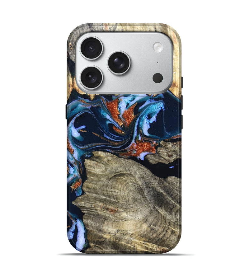 iPhone 18 Pro Wood Live Edge Phone Case - Marc (Teal & Gold, 831846)