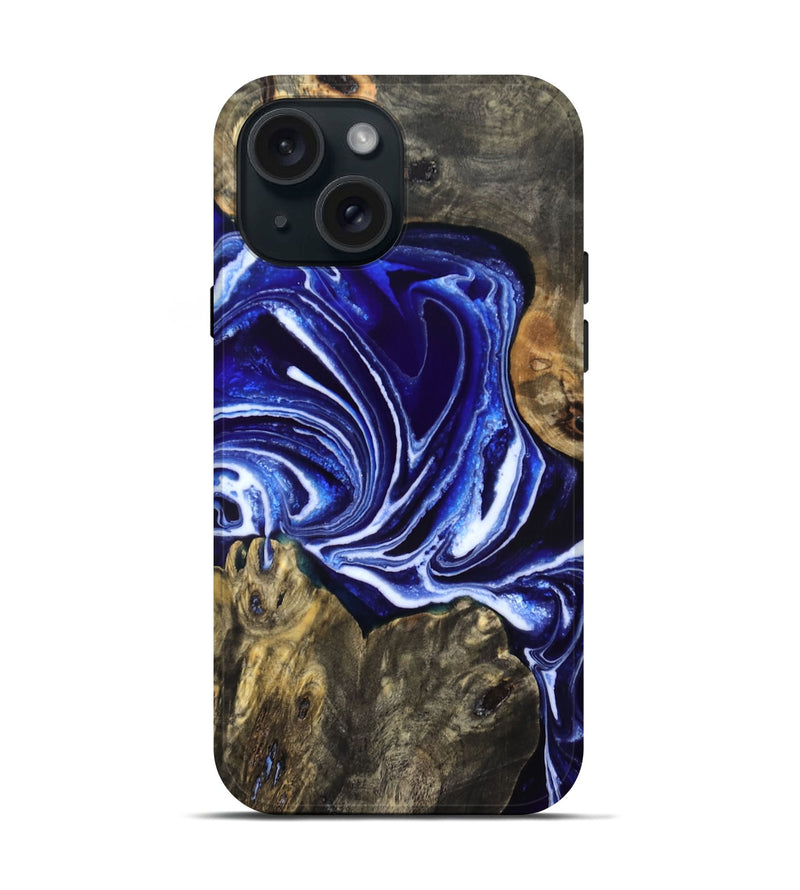 iPhone 15 Wood Live Edge Phone Case - Jean (Blue, 831849)