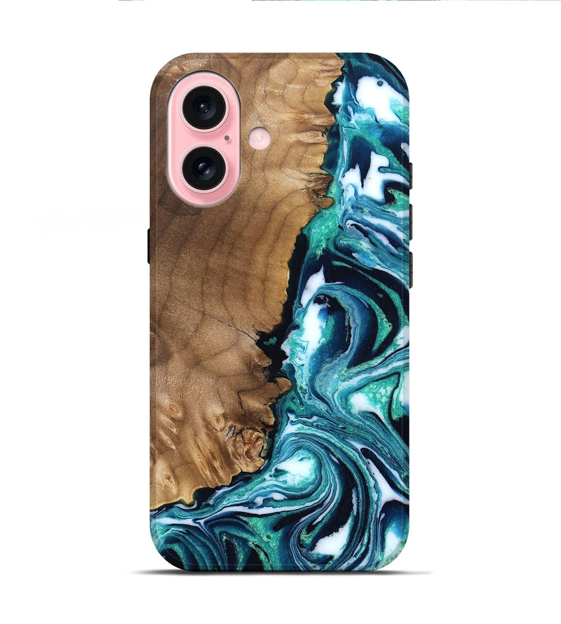 iPhone 16 Wood Live Edge Phone Case - Besse (Blue, 831850)