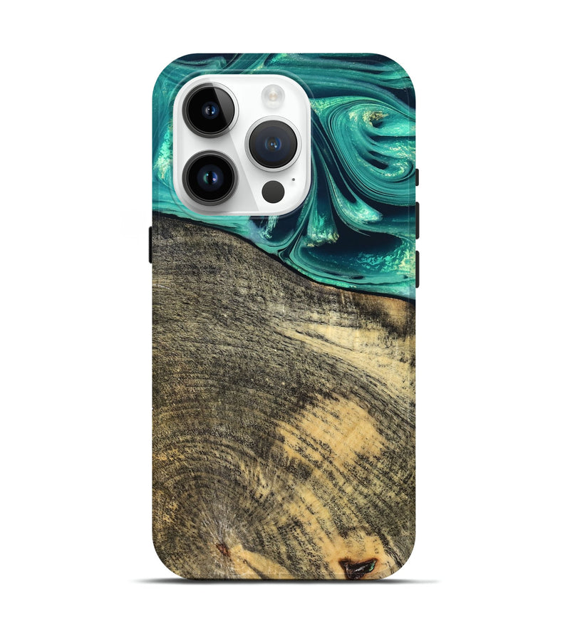iPhone 15 Pro Wood Live Edge Phone Case - Tamika (Green, 831851)