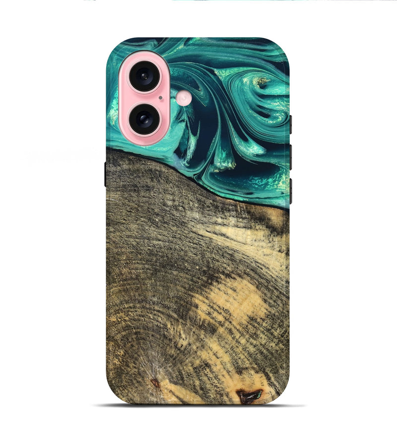 iPhone 16 Wood Live Edge Phone Case - Tamika (Green, 831851)