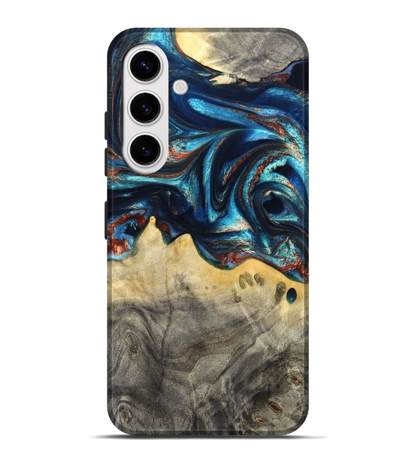 Galaxy S25 Plus Wood Live Edge Phone Case - Tasia (Teal & Gold, 831853)