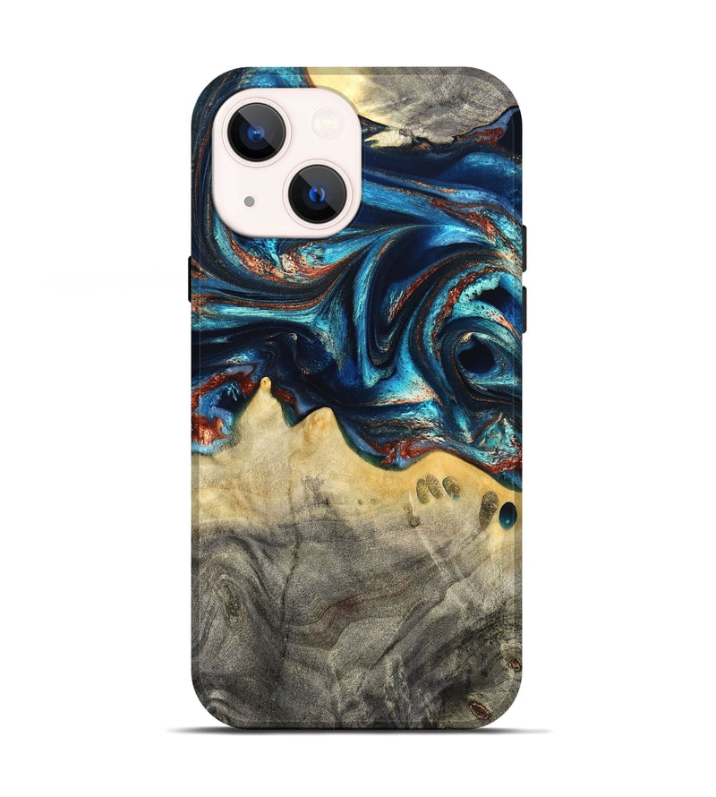 iPhone 13 Wood Live Edge Phone Case - Tasia (Teal & Gold, 831853)