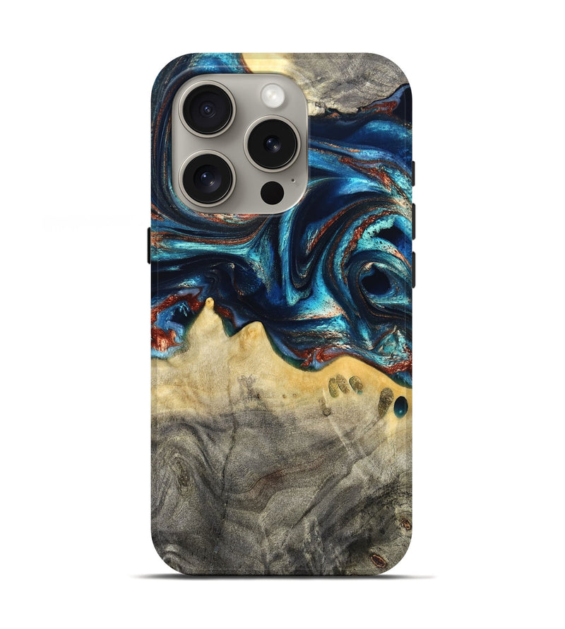 iPhone 16 Pro Wood Live Edge Phone Case - Tasia (Teal & Gold, 831853)