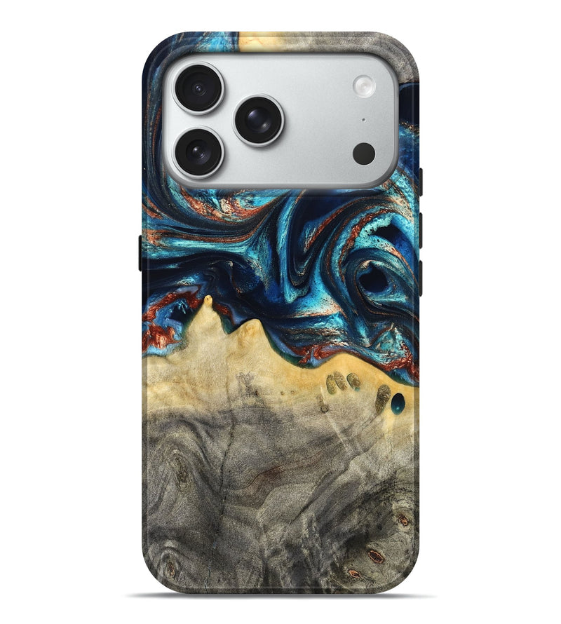 iPhone 18 Pro Max Wood Live Edge Phone Case - Tasia (Teal & Gold, 831853)
