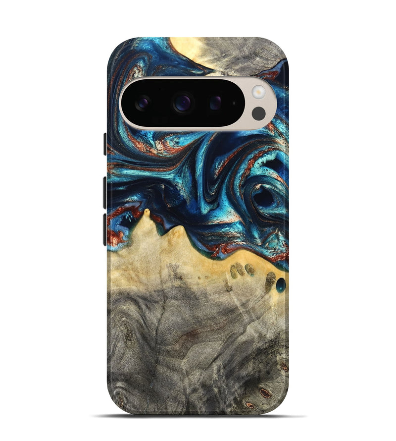 Pixel 10 Pro Wood Live Edge Phone Case - Tasia (Teal & Gold, 831853)