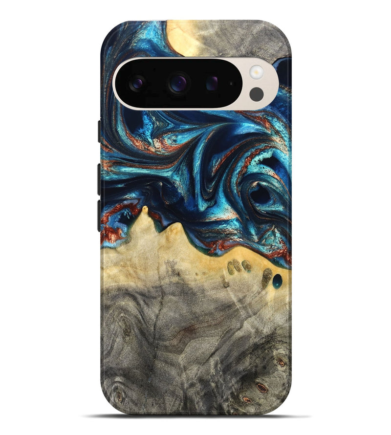 Pixel 10 Pro XL Wood Live Edge Phone Case - Tasia (Teal & Gold, 831853)