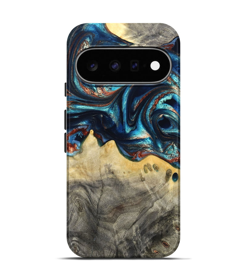 Pixel 11 Pro Wood Live Edge Phone Case - Tasia (Teal & Gold, 831853)