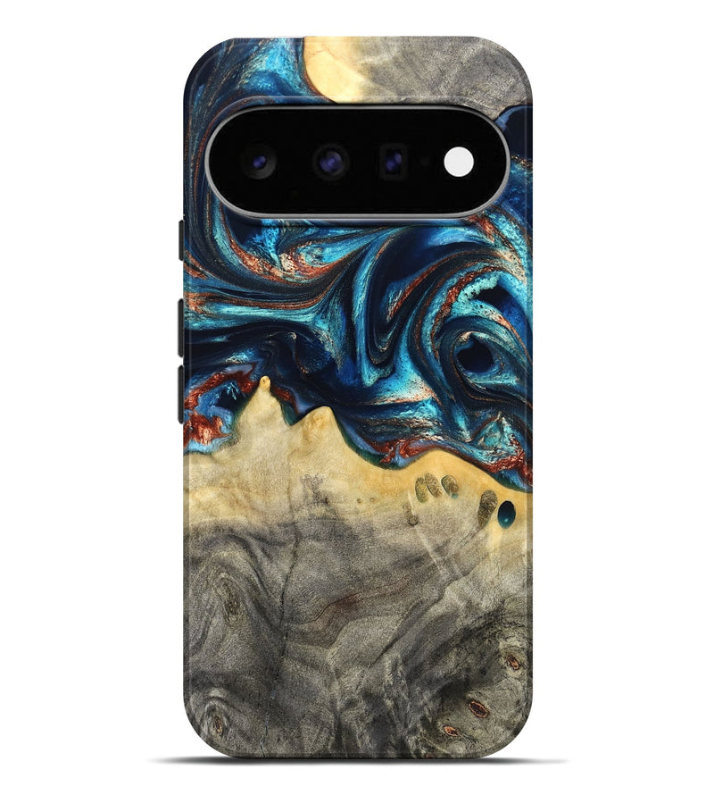 Pixel 11 Pro XL Wood Live Edge Phone Case - Tasia (Teal & Gold, 831853)
