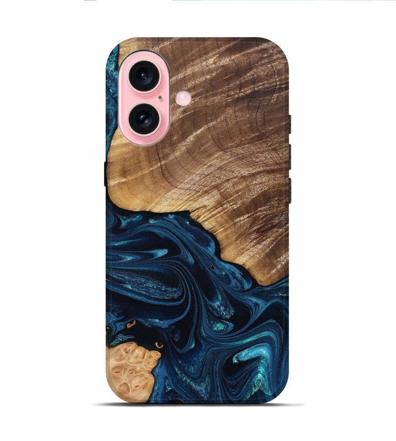 iPhone 16 Wood Live Edge Phone Case - Jordin (Blue, 831854)