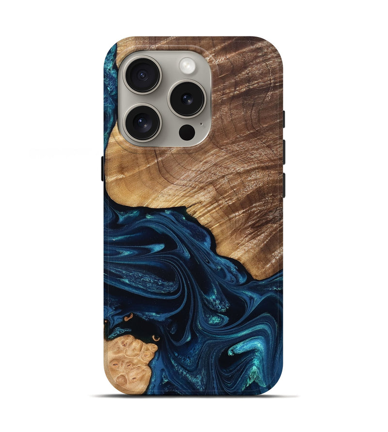 iPhone 16 Pro Wood Live Edge Phone Case - Jordin (Blue, 831854)