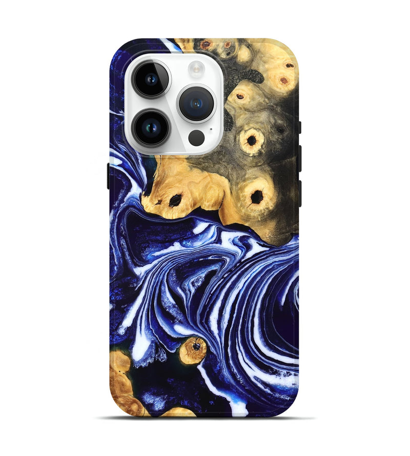 iPhone 15 Pro Wood Live Edge Phone Case - Carie (Blue, 831856)