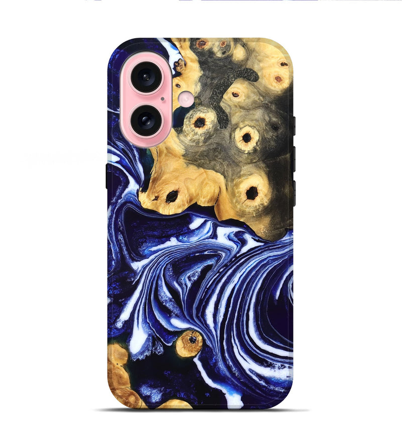 iPhone 16 Wood Live Edge Phone Case - Carie (Blue, 831856)