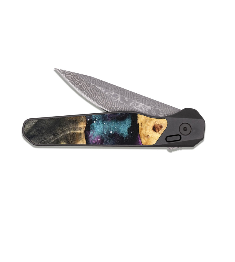 EDC Dark Damascus Wood Pocket Knife - Aiyana (Cosmos, 831895)