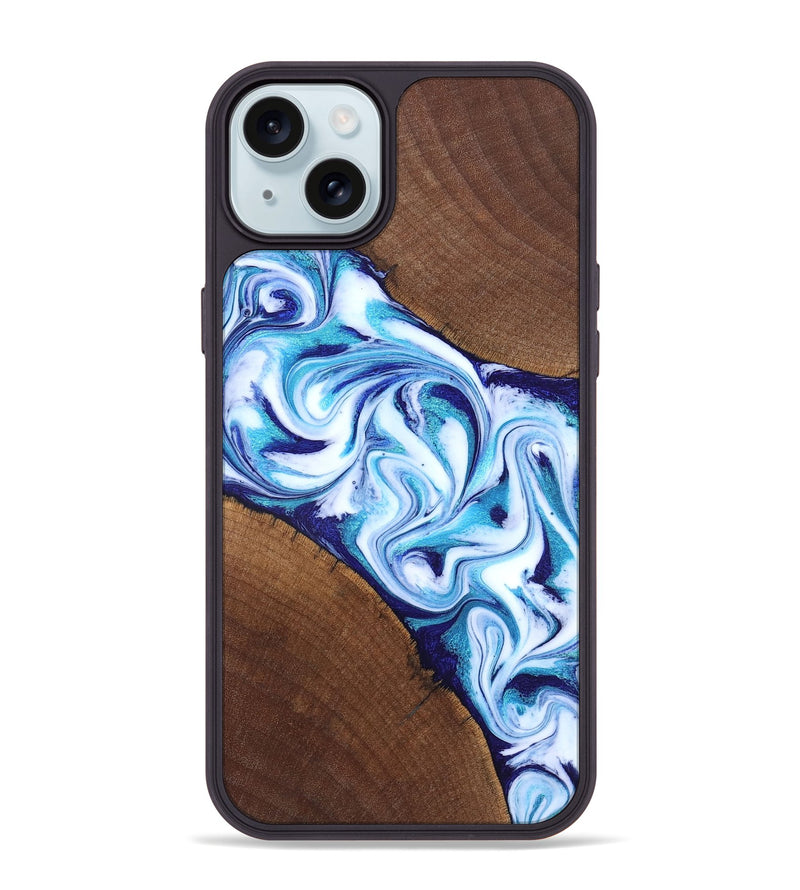 iPhone 15 Plus Wood Phone Case - Lyda (Blue, 831916)