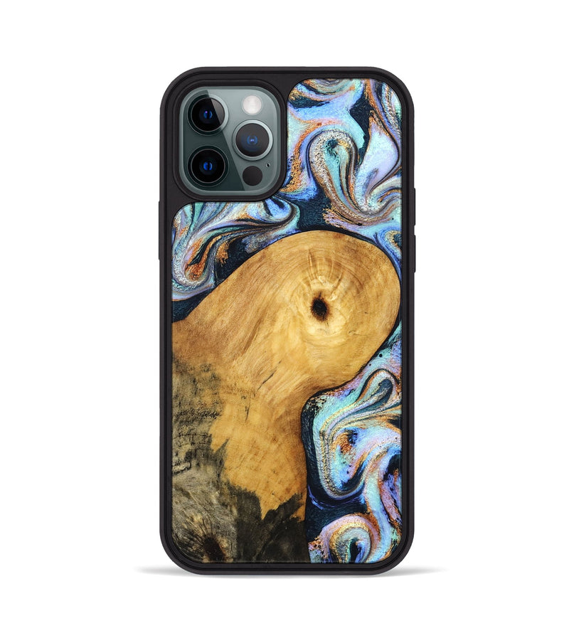 iPhone 12 Pro Wood Phone Case - Henley (Teal & Gold, 831938)