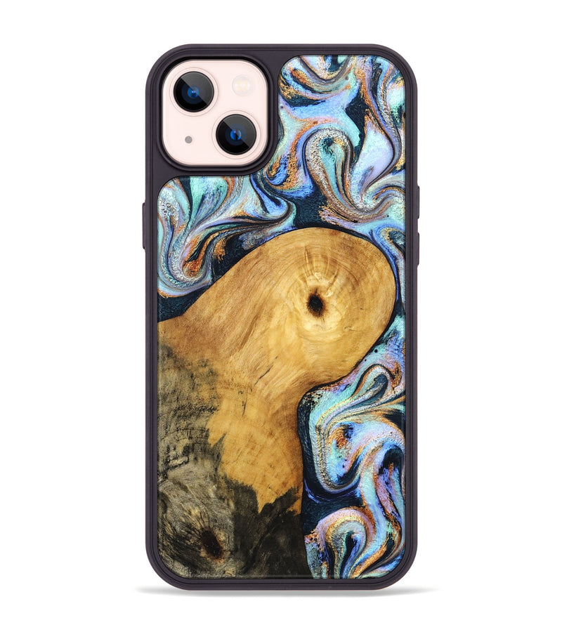 iPhone 14 Plus Wood Phone Case - Henley (Teal & Gold, 831938)