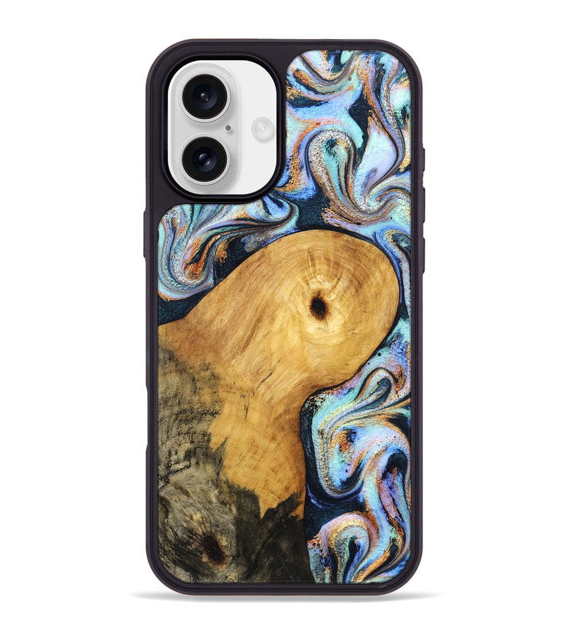 iPhone 16 Plus Wood Phone Case - Henley (Teal & Gold, 831938)