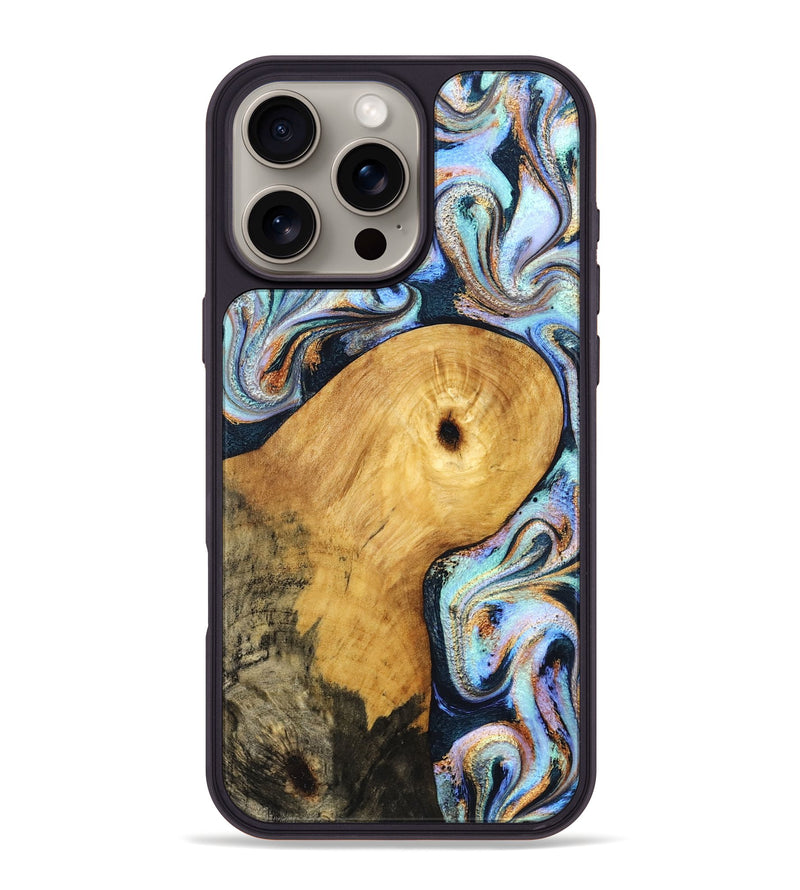 iPhone 16 Pro Max Wood Phone Case - Henley (Teal & Gold, 831938)