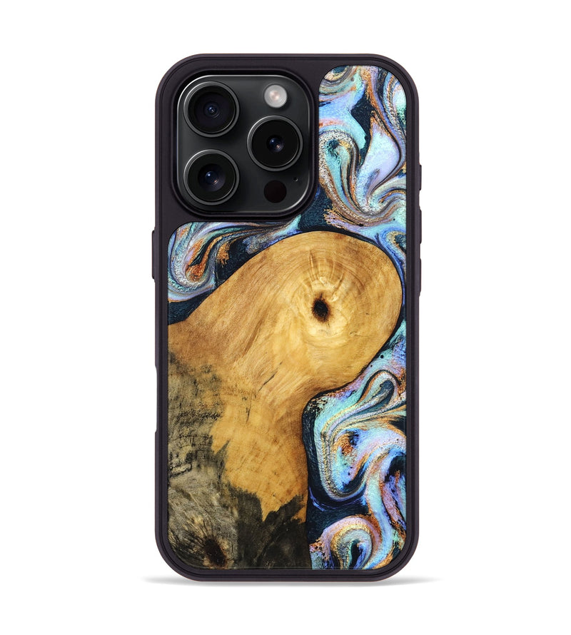 iPhone 16 Pro Wood Phone Case - Henley (Teal & Gold, 831938)
