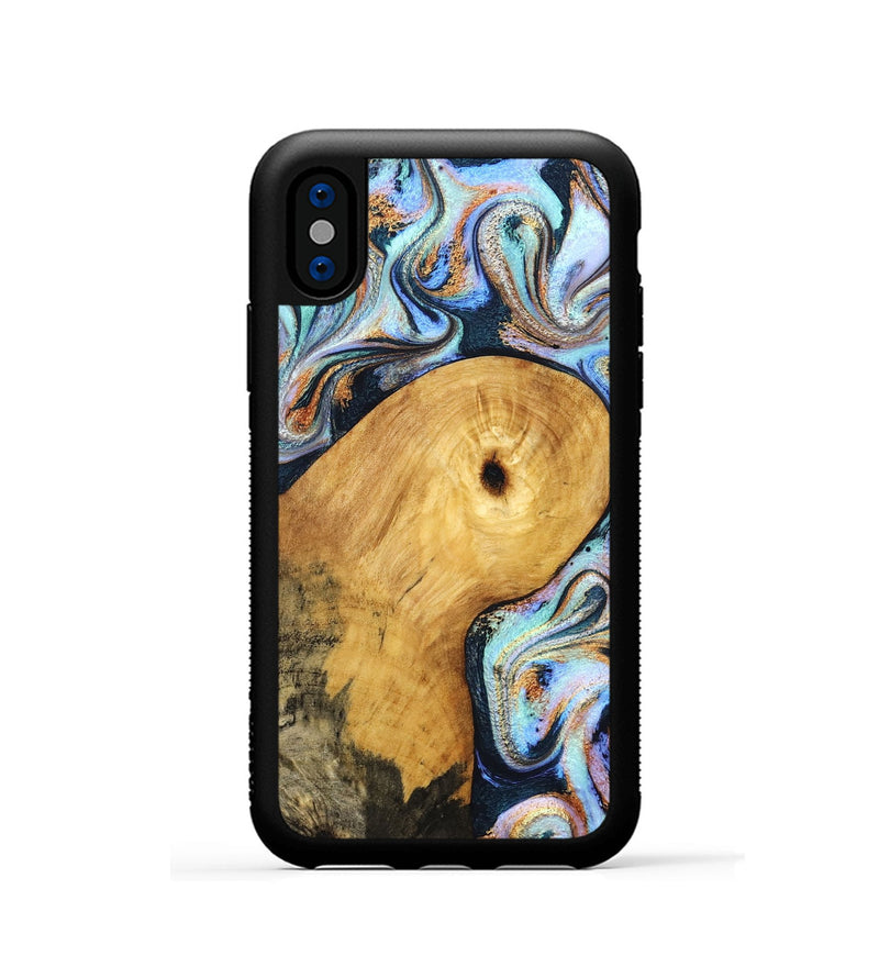 iPhone Xs Wood Phone Case - Henley (Teal & Gold, 831938)