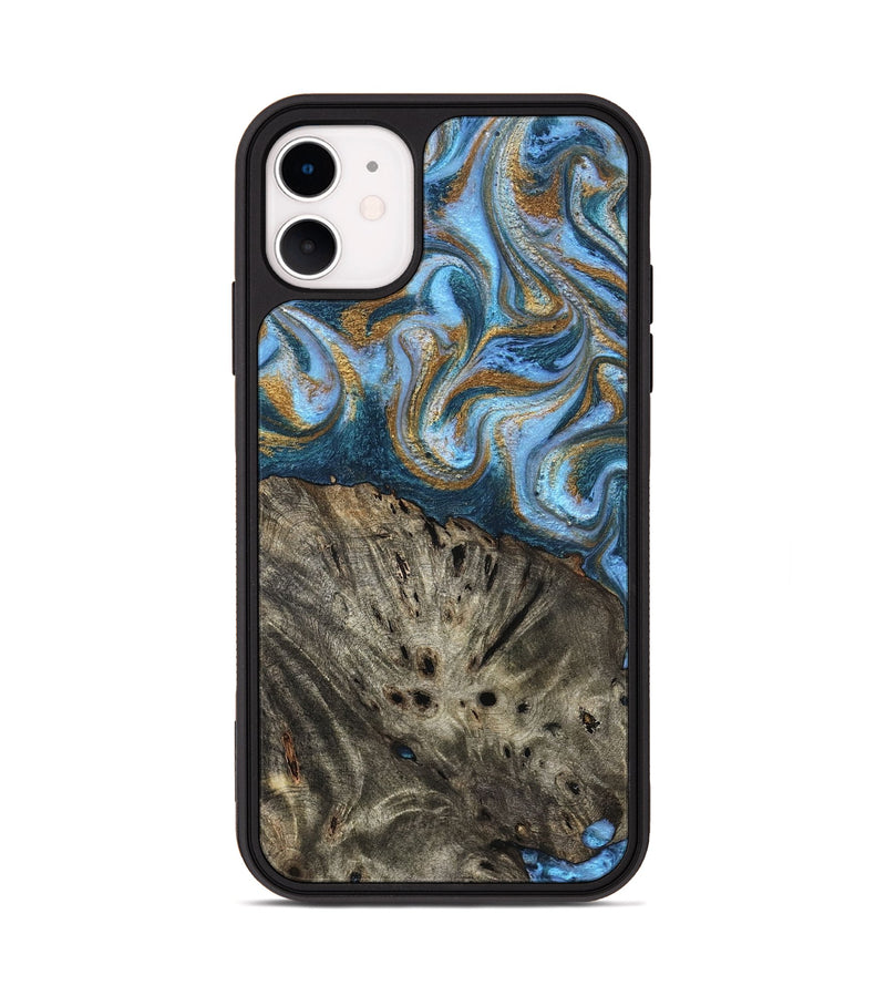 iPhone 11 Wood Phone Case - Camron (Teal & Gold, 831939)
