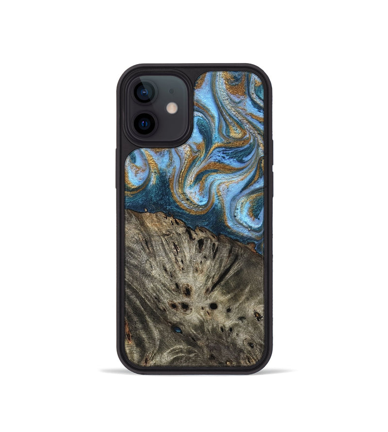 iPhone 12 mini Wood Phone Case - Camron (Teal & Gold, 831939)