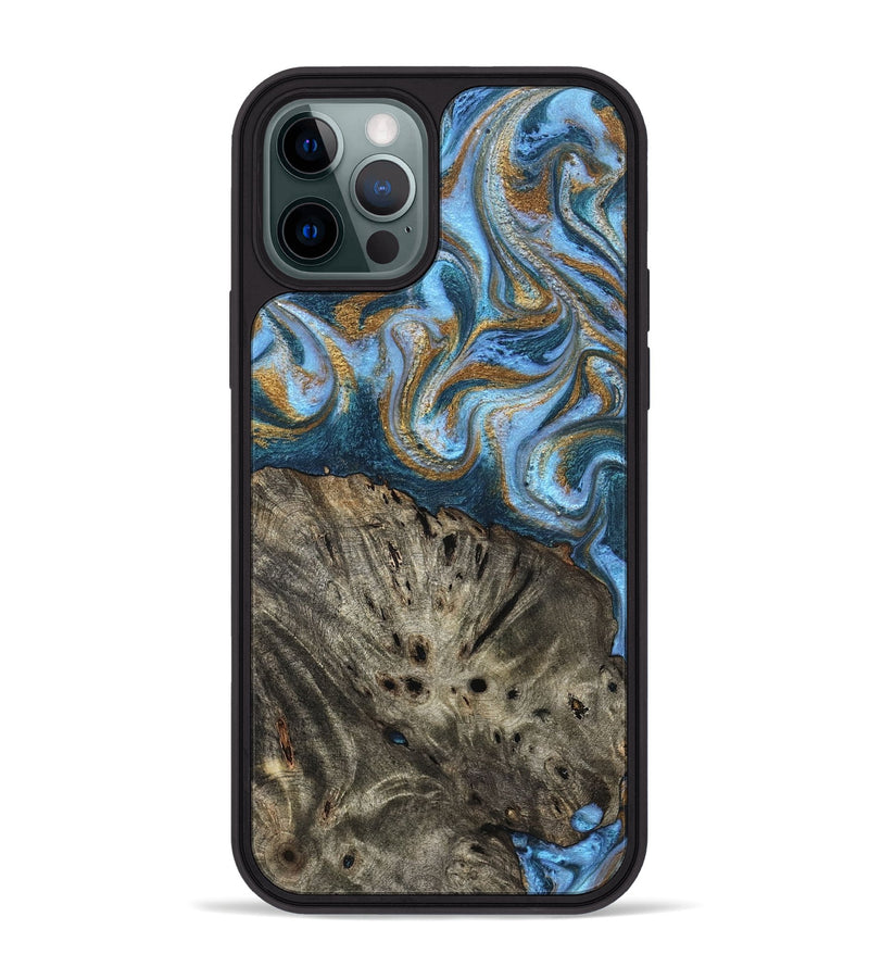 iPhone 12 Pro Max Wood Phone Case - Camron (Teal & Gold, 831939)