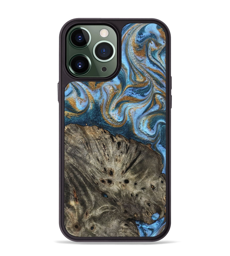 iPhone 13 Pro Max Wood Phone Case - Camron (Teal & Gold, 831939)