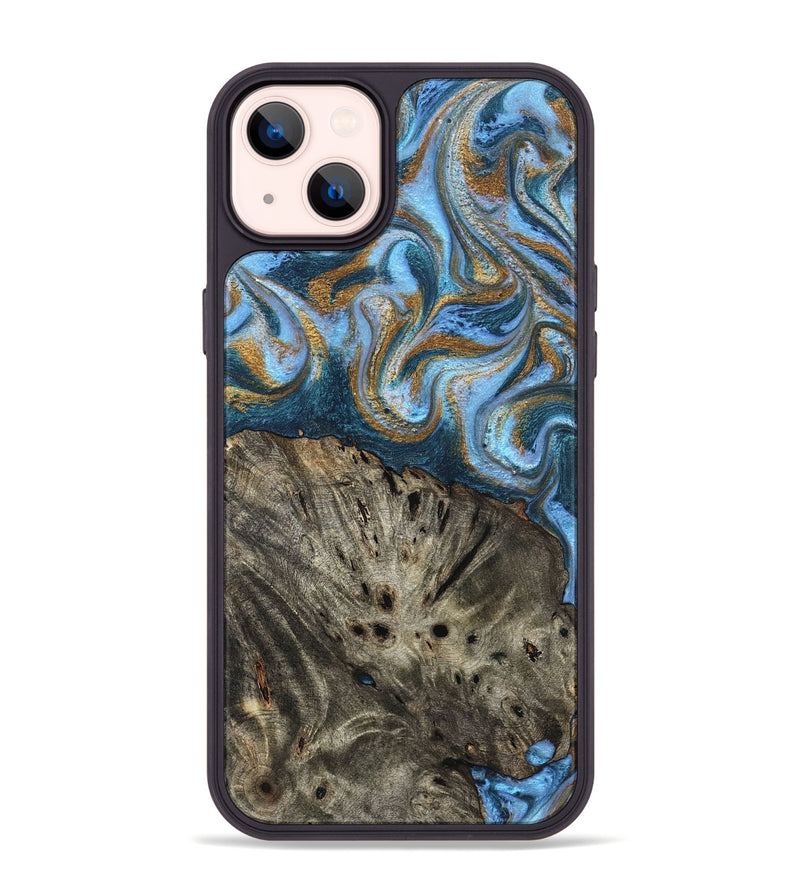 iPhone 14 Plus Wood Phone Case - Camron (Teal & Gold, 831939)