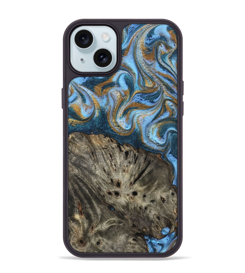 iPhone 15 Plus Wood Phone Case - Camron (Teal & Gold, 831939)