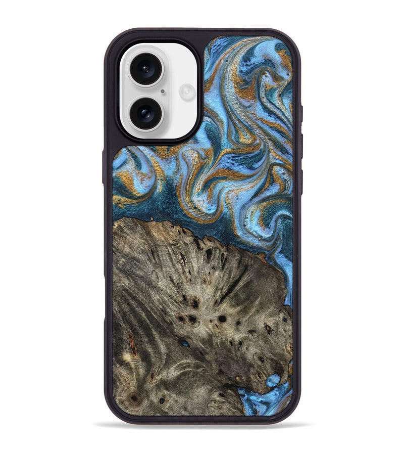 iPhone 16 Plus Wood Phone Case - Camron (Teal & Gold, 831939)