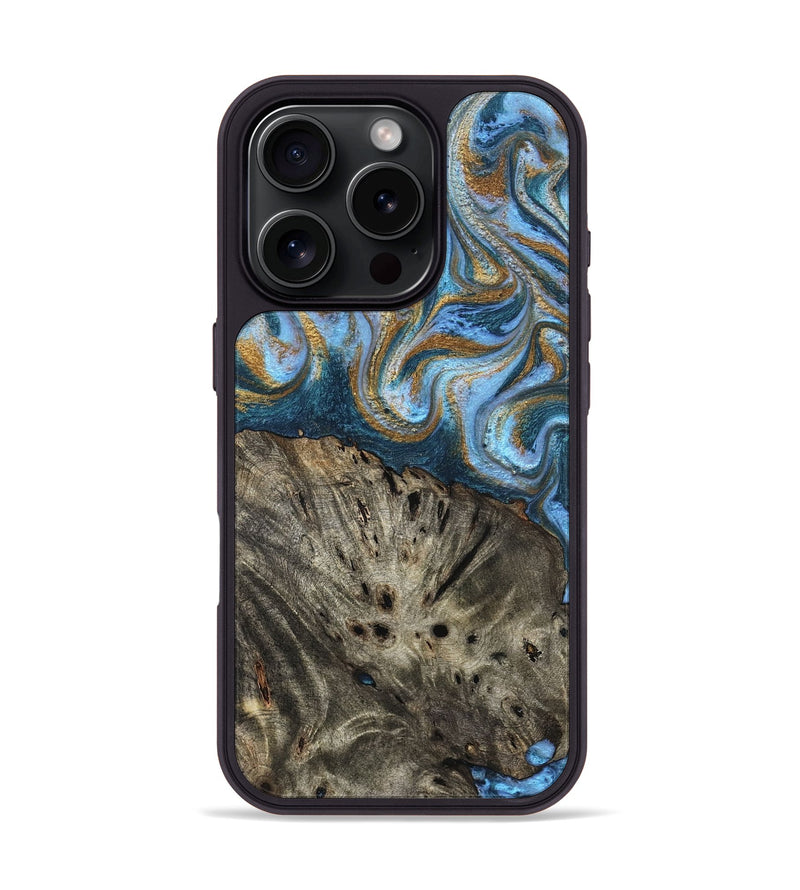 iPhone 16 Pro Wood Phone Case - Camron (Teal & Gold, 831939)