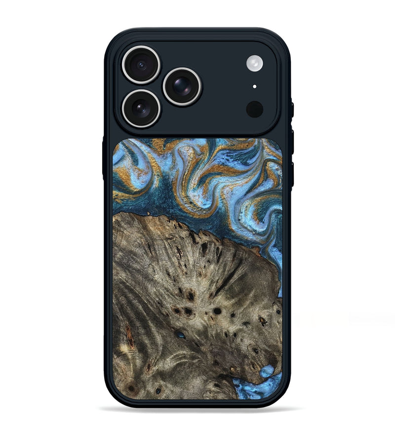 iPhone 17 Pro Max Wood Phone Case - Camron (Teal & Gold, 831939)