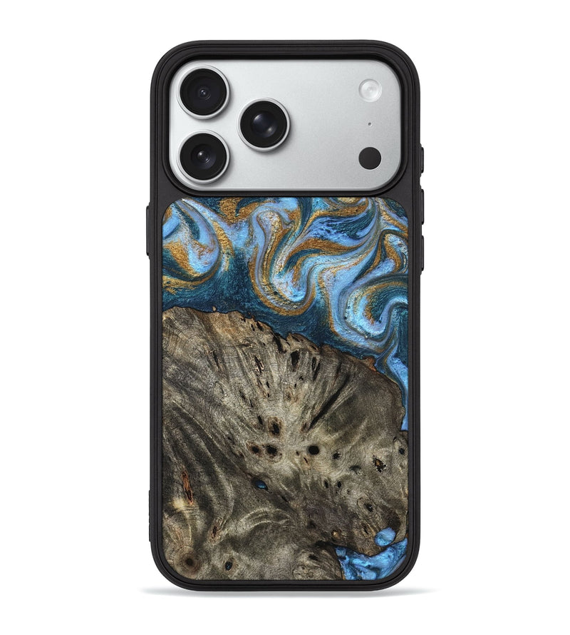 iPhone 18 Pro Max Wood Phone Case - Camron (Teal & Gold, 831939)