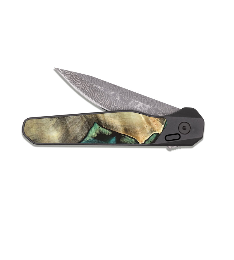 EDC Dark Damascus Wood Pocket Knife - Kobe (Green, 831940)