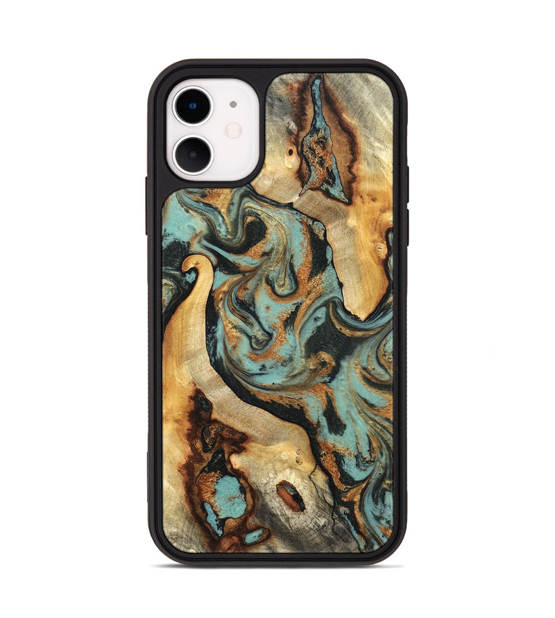 iPhone 11 Wood Phone Case - Marylyn (Teal & Gold, 831942)