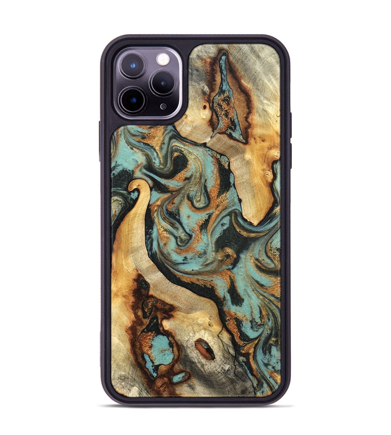 iPhone 11 Pro Max Wood Phone Case - Marylyn (Teal & Gold, 831942)