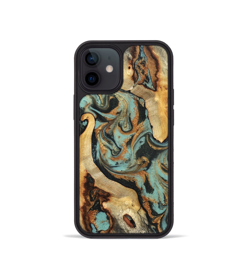 iPhone 12 mini Wood Phone Case - Marylyn (Teal & Gold, 831942)