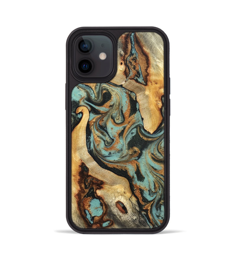iPhone 12 Wood Phone Case - Marylyn (Teal & Gold, 831942)