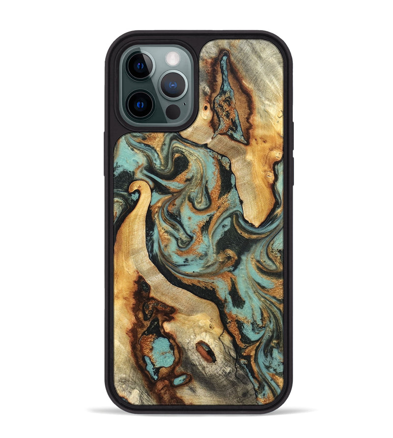 iPhone 12 Pro Max Wood Phone Case - Marylyn (Teal & Gold, 831942)